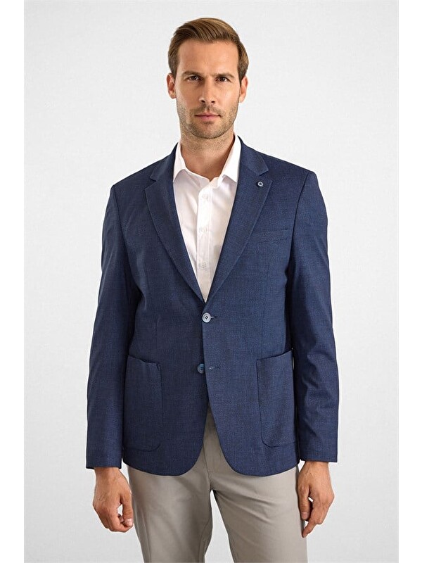 Süvari Lacivert Slim Mono Yaka Torba Cep 6 Drop Klasik Ceket