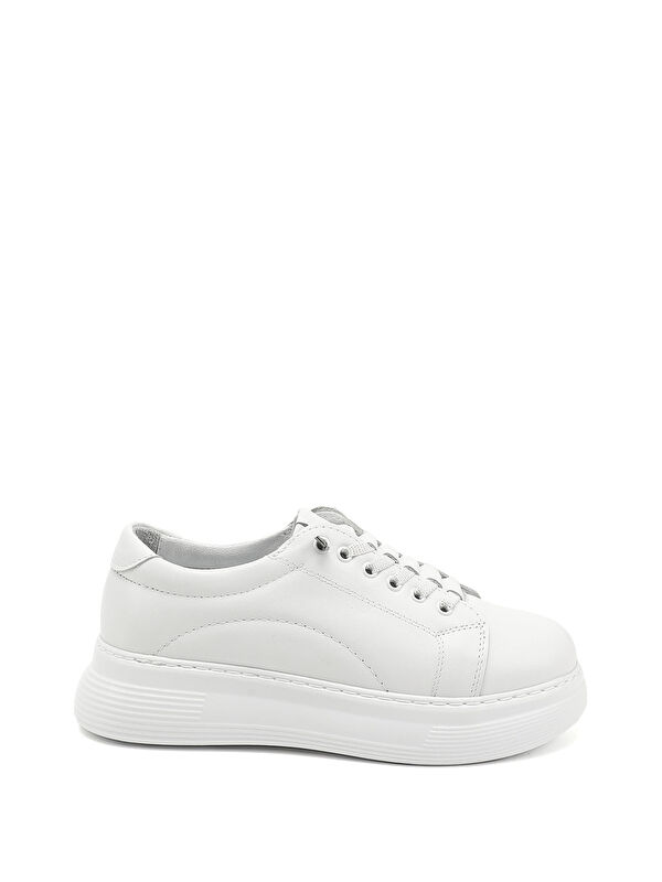 GÖNDERİ(R) Kadın BEYAZ-AÇIK GRİ Lastik Bağcıklı Comfort Hakiki Deri Sneaker