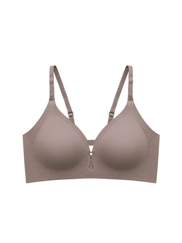 Cottonhill Seamless Bra - Elune | Kahverengi Lazer Kesim Balensiz Dekolte Taş Detaylı Dikişsiz Kadın Sütyen