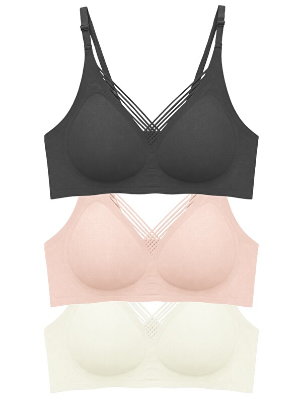 Cottonhill Seamless Bra - Lucent | Lazer Kesim Balensiz Ön Çapraz Şerit Detaylı Kadın Sütyen 3'Lü Paket-2