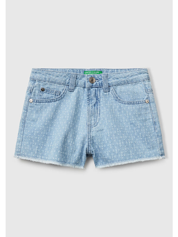United Colors Of Benetton Kız Çocuk Denim Arka Cebi Logo İşlemeli 5 Cepli Lazerli Denim Şort