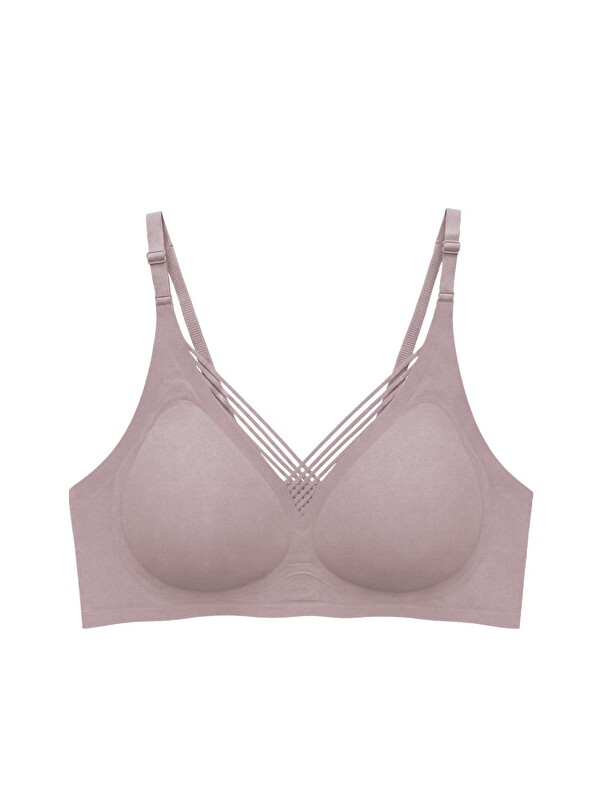 Cottonhill Seamless Bra - Lucent | Kahverengi Lazer Kesim Balensiz Ön Çapraz Şerit Detaylı Kadın Sütyen