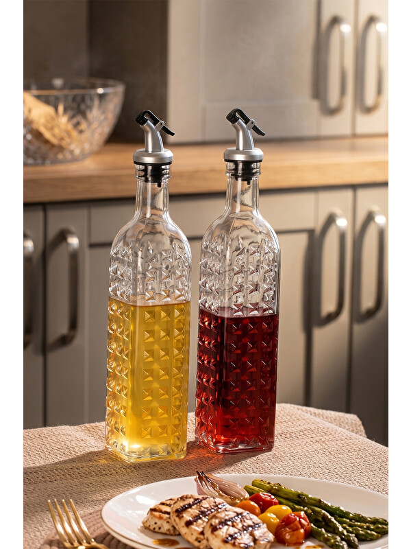 Porsima DHZ90116-2 2li Sızdırmaz Kapaklı Cam Yağlık Sirkelik Yağdanlık 500ml