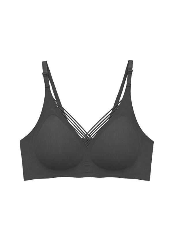 Cottonhill Seamless Bra - Lucent | Siyah Lazer Kesim Balensiz Ön Çapraz Şerit Detaylı Kadın Sütyen