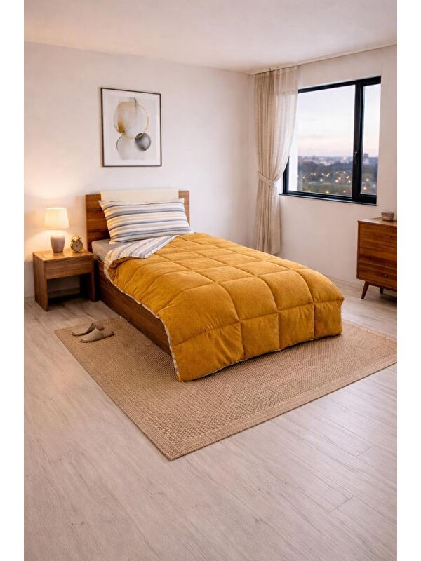 Çeyiz Diyarı Sherpa Pelüş Tek Kişilik Lastikli Çarşaflı Comforter Set Cappucino