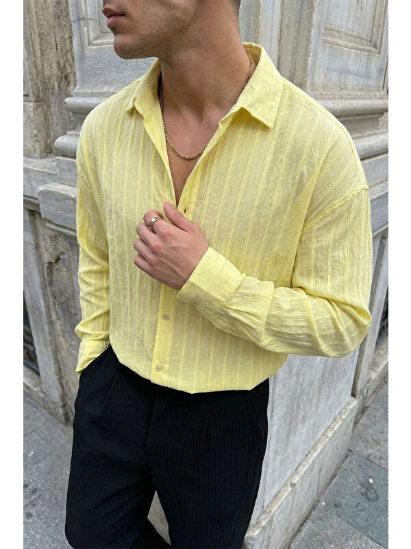 Livio Ferri Maze Premium Oversize Erkek Gömlek Dokulu Çizgili