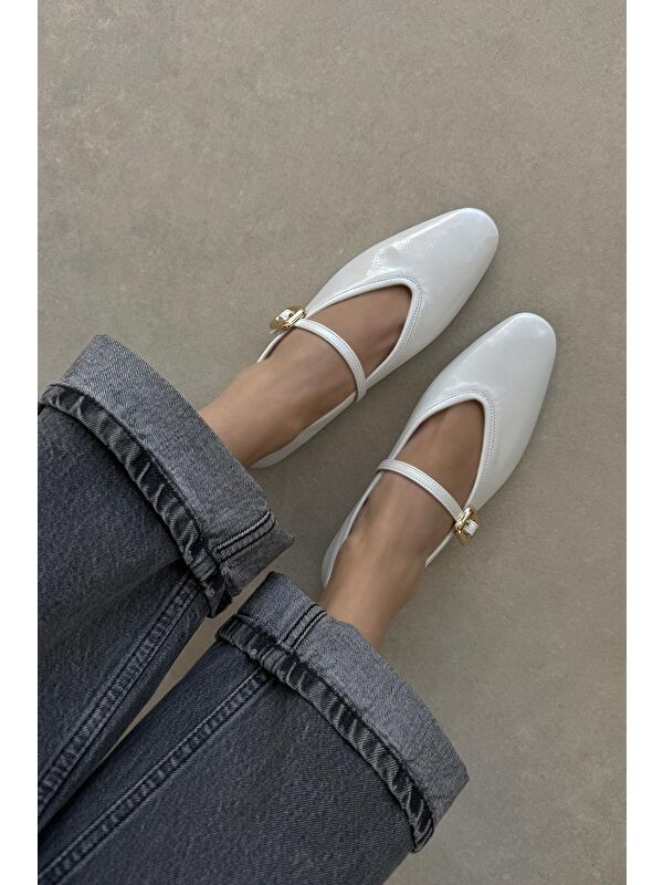 Straswans Stony Kadın Kırışık Deri Babet Beyaz