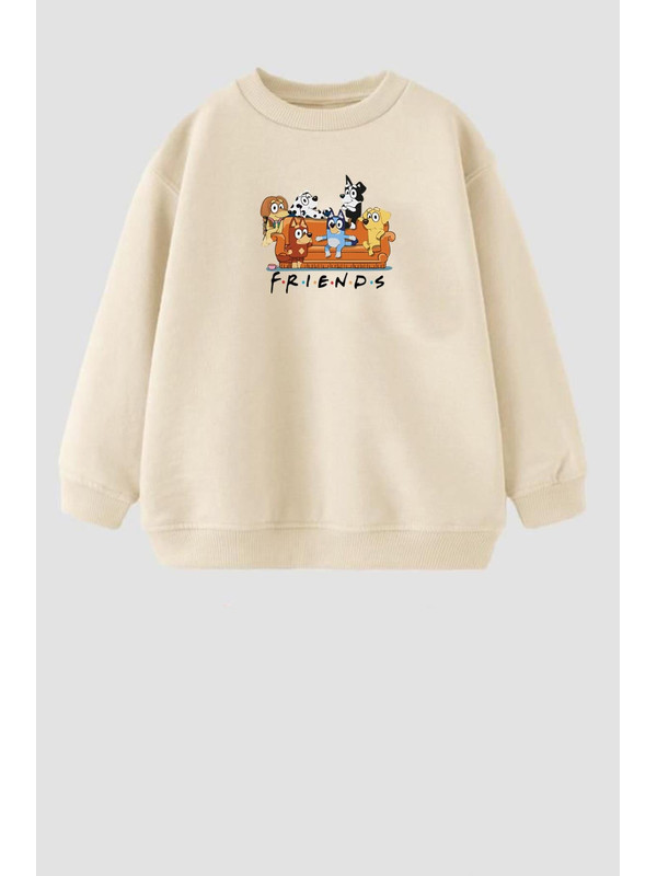 Monila Unisex Çocuk Friends Baskılı 3 İplik Kumaş Pamuklu Sweatshirt