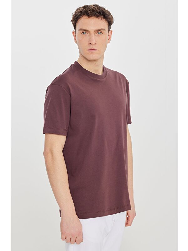 Altınyıldız Classics Erkek Bordo %100 Pamuk Modern Fit Bisiklet Yaka Basic Tişört
