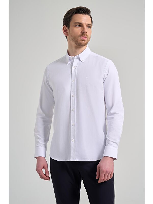 İMZA Uzun Kol Düz Oxford Düğmeli Yaka Cepsiz Pamuklu Classic Slim Fit Gömlek 1004250168