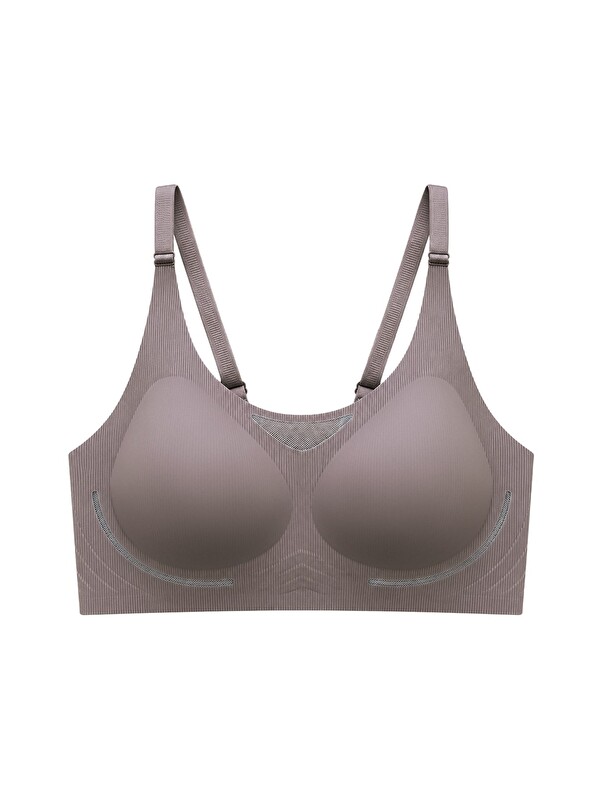 Cottonhill Seamless Bra - Avena | Kahverengi Lazer Kesim Balensiz Çizgi Dokulu Tül Detaylı Kadın Sütyen