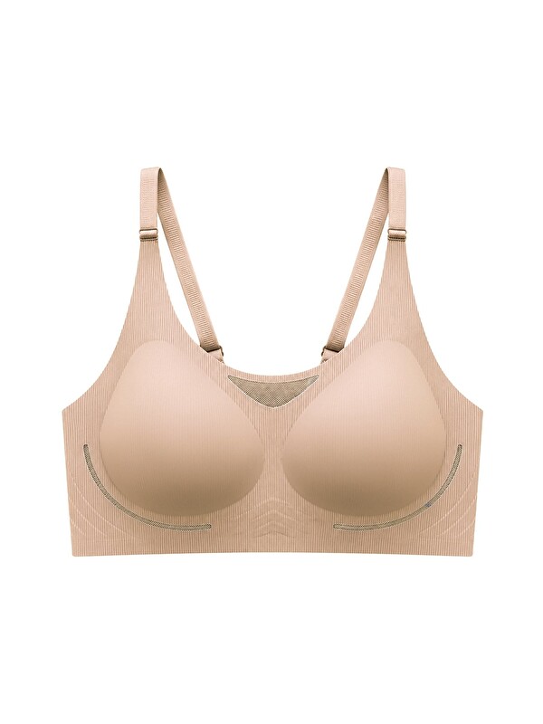 Cottonhill Seamless Bra - Avena | Ten Lazer Kesim Balensiz Çizgi Dokulu Tül Detaylı Kadın Sütyen