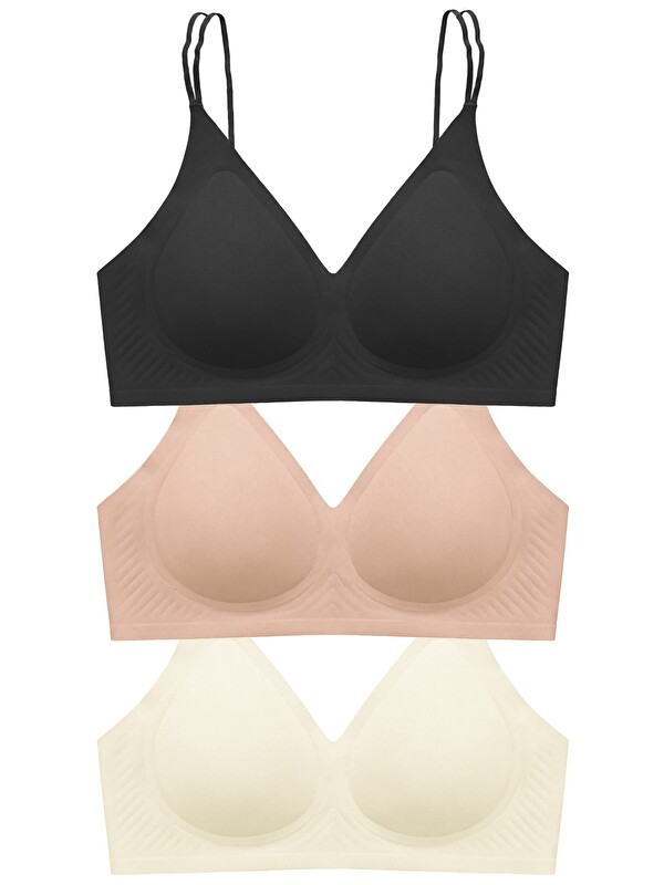 Cottonhill Seamless Bra - Viora | Lazer Kesim Balensiz Kontur Kabartma Detay Dikişsiz Kadın Sütyen 3'Lü Paket-2
