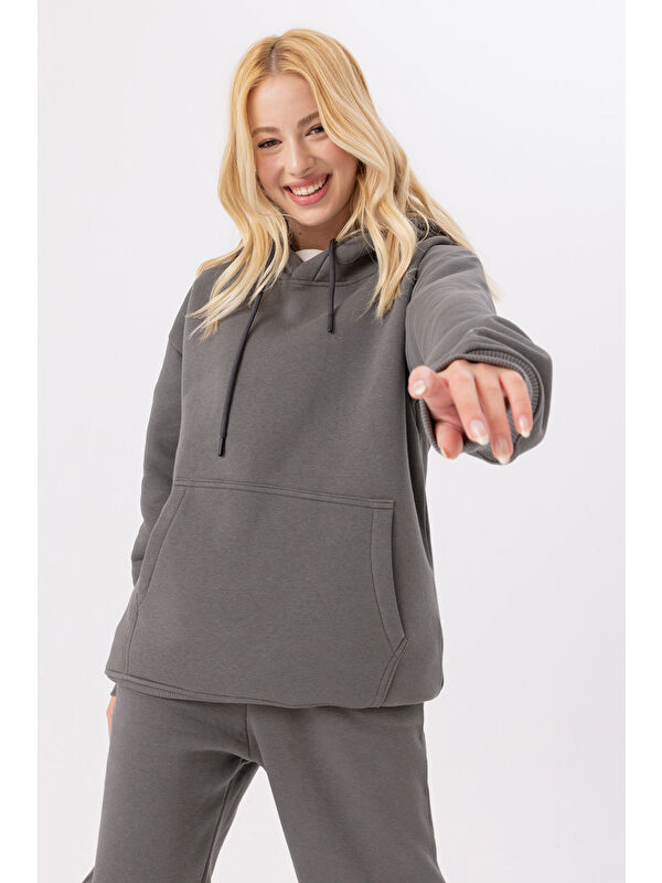 gothamVibes Kadın Stay Oversize Antrasit Sweatshirt