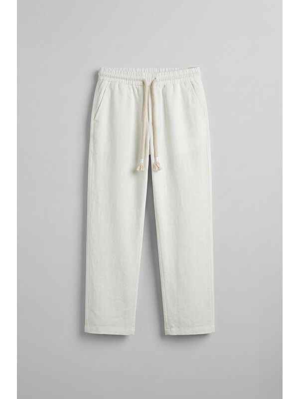 Abluka Online Erkek Baggy Fit Halat Kordonlu Keten Görünümlü Pantolon Ekru