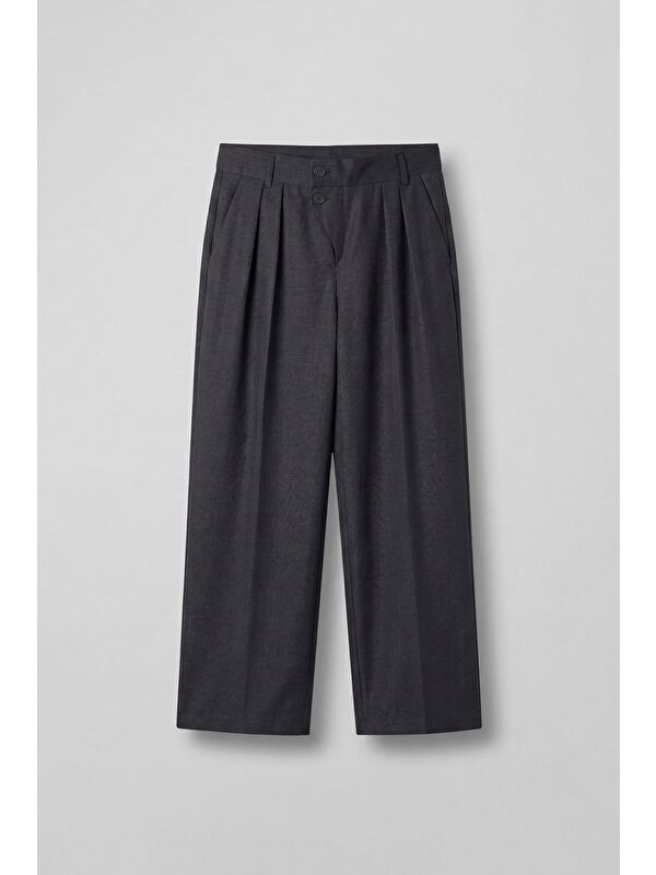 Abluka Online Erkek Baggy Fit Asimetrik Pileli Lyocell Pantolon Füme