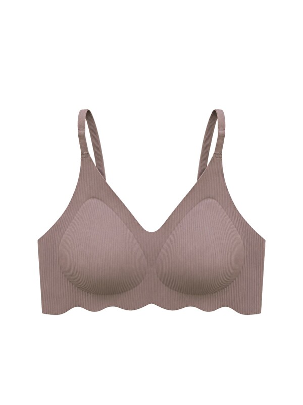 Cottonhill Seamless Bra - Elara | Kahverengi Lazer Kesim Balensiz İnce Fitil Dokulu Dikişsiz Kadın Sütyen