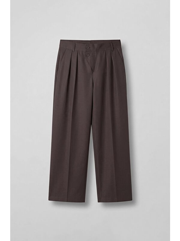 Abluka Online Erkek Baggy Fit Asimetrik Pileli Lyocell Pantolon Kahverengi