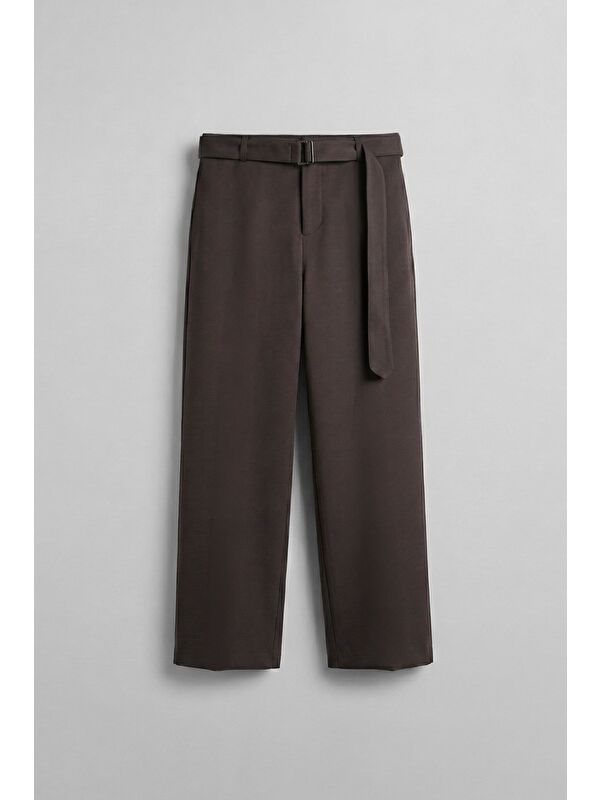 Abluka Online Erkek Baggy Fit Smart Casual Kemerli Pantolon Kahverengi