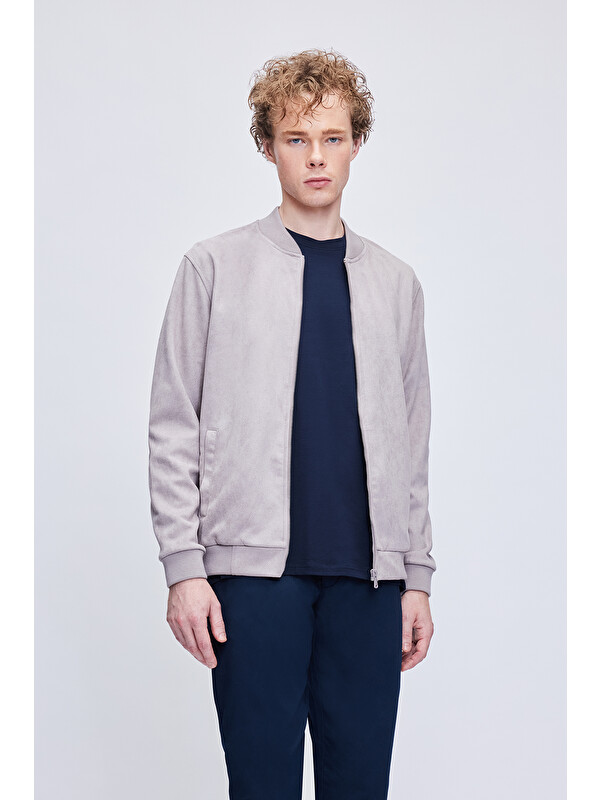 Hatemoğlu Gri Regular Fit Bomber Yaka Bomber Mont