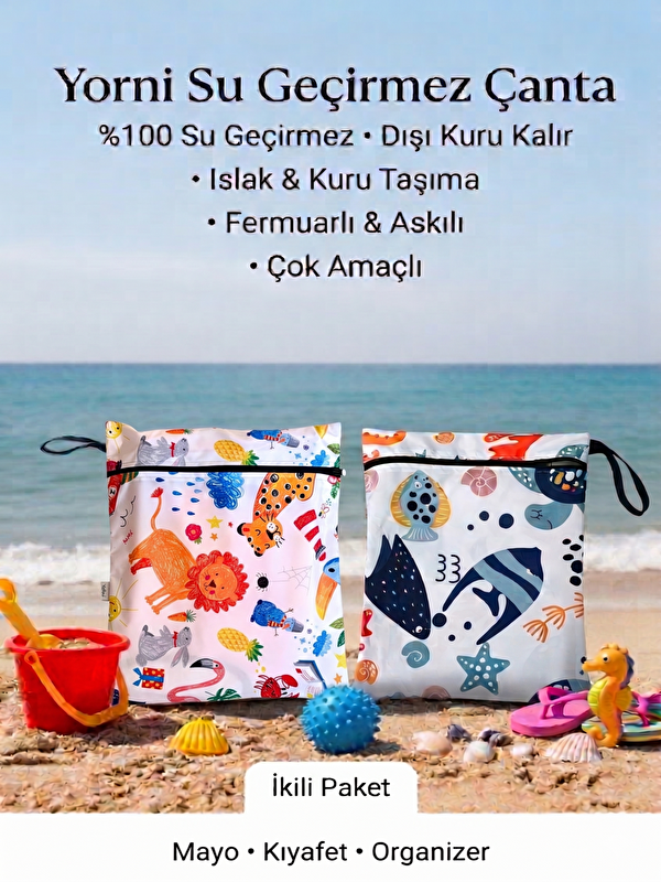 Yorni 2 Adet, 35x30 cm, Ocean ve Jungle Desen Sıvı Geçirmeyen Çok Amaçlı Çanta, Makinede Yıkanabilir