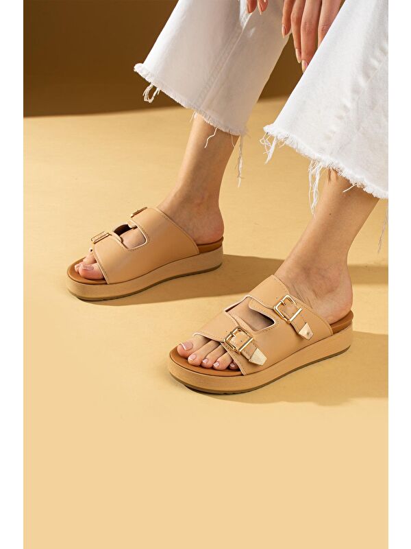 Çift Gold Tokalı Comfort Taban Kadın Terlik - Görsel 2