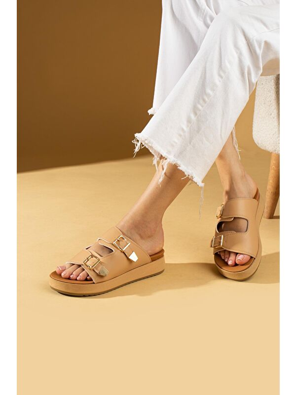 Çift Gold Tokalı Comfort Taban Kadın Terlik - Görsel 3