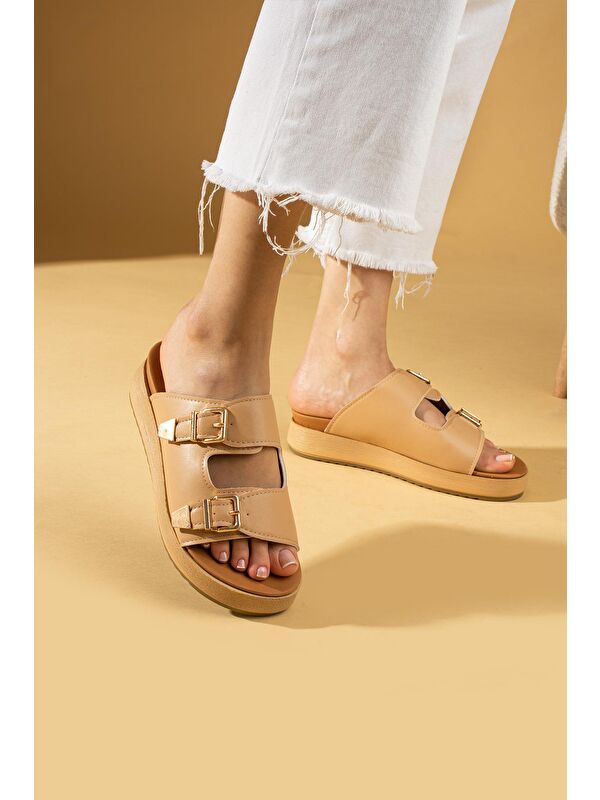 Çift Gold Tokalı Comfort Taban Kadın Terlik - Görsel 4