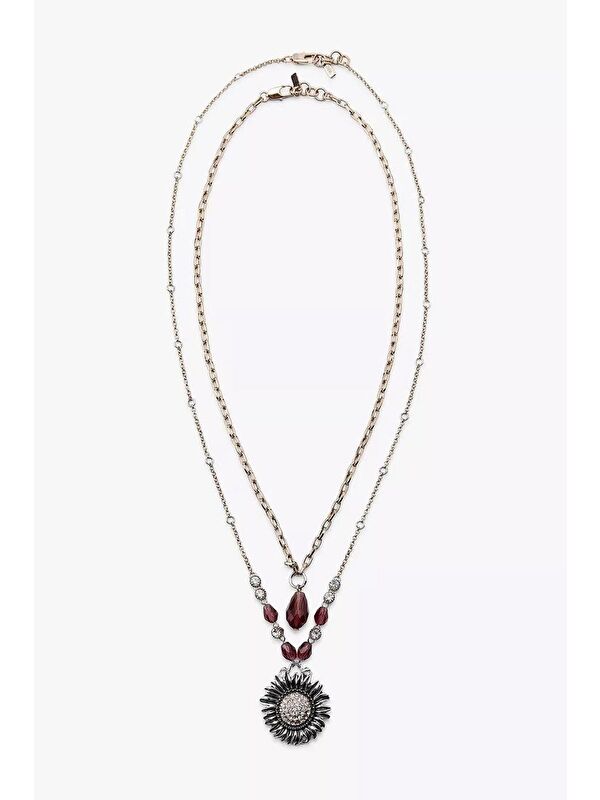 New Obsessions Marka Antik Gold Çiçek Sallantılı 2'li Kolye Seti
