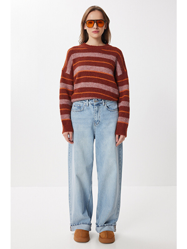 Happiness İstanbul Kıvrık Paça Wide Leg Jeans MAVİ LRI0033