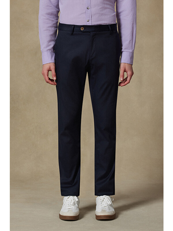 ABBATE Summer Dokuma Liyosel Karışımlı Modern Fit Lacivert Erkek Düz Pantolon