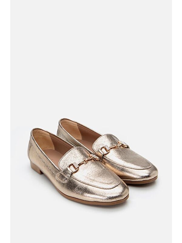 Kadın Gold Tokalı Klasik Loafer - Görsel 3
