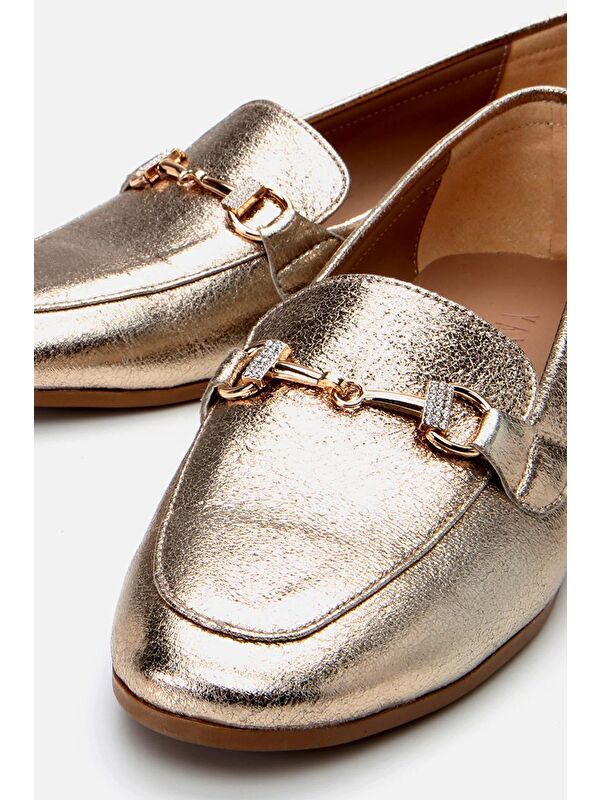 Kadın Gold Tokalı Klasik Loafer - Görsel 4