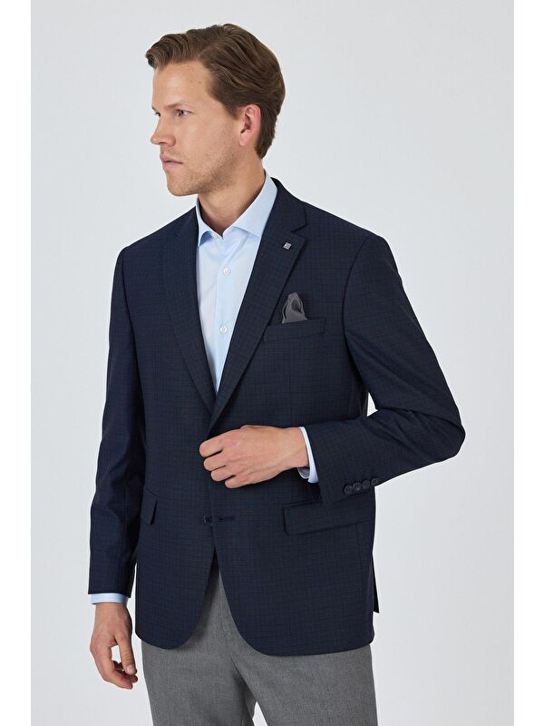 İMZA Koyu Lacivert Mono Yaka Bez Ayağı Tam Astar Esnek 4 Drop Comfort Fit Classic Ceket 1002250157
