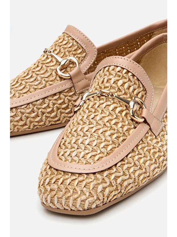 Kadın Bej Hasır Detaylı Tokalı Loafer - Görsel 4