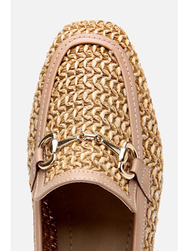 Kadın Bej Hasır Detaylı Tokalı Loafer - Görsel 5