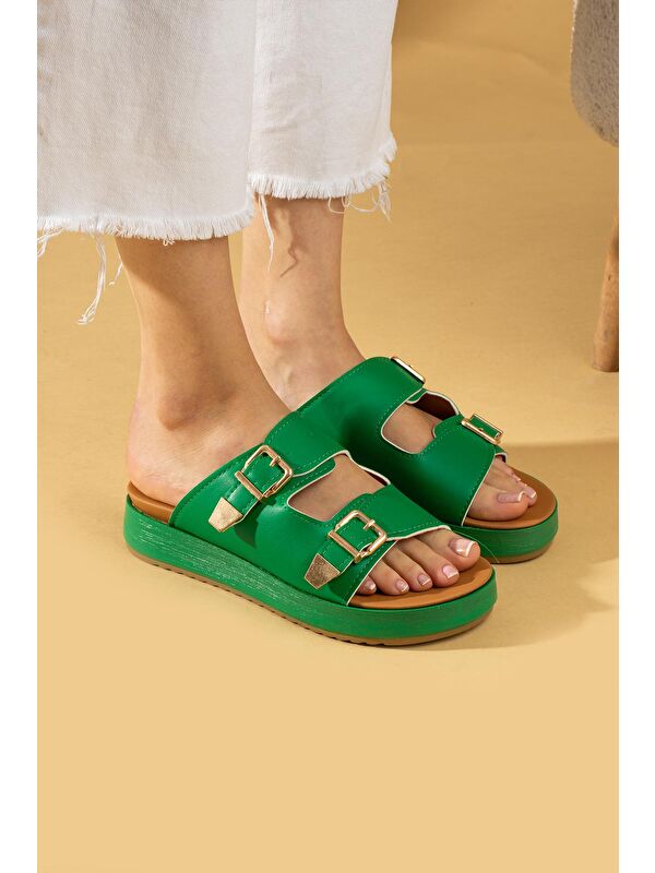 Çift Gold Tokalı Comfort Taban Kadın Terlik - Görsel 2