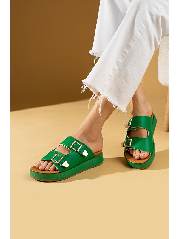 Çift Gold Tokalı Comfort Taban Kadın Terlik - Görsel 3