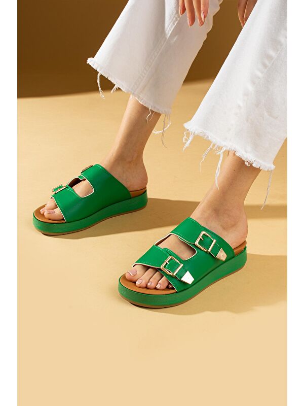 Çift Gold Tokalı Comfort Taban Kadın Terlik - Görsel 4