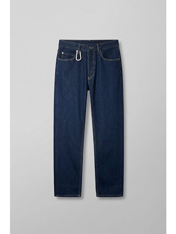 Abluka Online Erkek Relaxed Straight Fit Kontrast Dikişli Jean Pantolon Lacivert