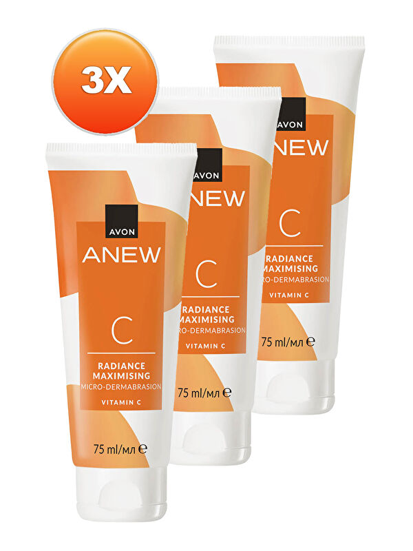 AVON Anew Radiance Maximising Mikro Dermabrazyon C Vitamin Arındırıcı Scrub 75 Ml. Üçlü Set