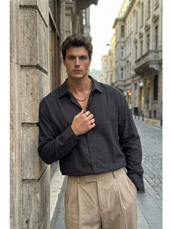 Livio Ferri Hive Premium Oversize Erkek Gömlek Kendinden Çizgili