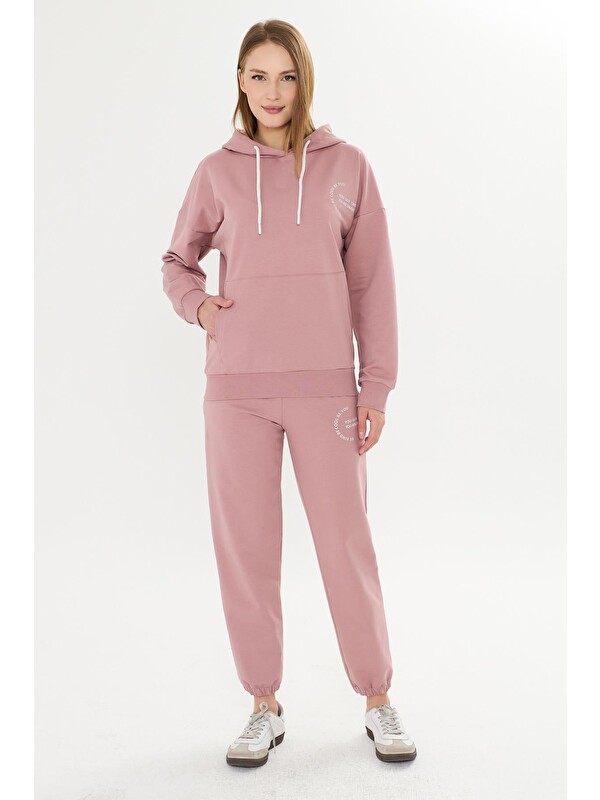 TRENDHILL Kadın Pamuklu Kapüşonlu K. Cepli Eşofman Takımı Pembe 8513-P