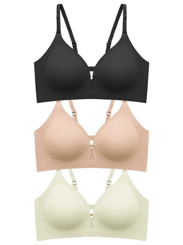 Cottonhill Seamless Bra - Elune | Lazer Kesim Balensiz Dekolte Taş Detaylı Dikişsiz Kadın Sütyen 3'Lü Paket-2