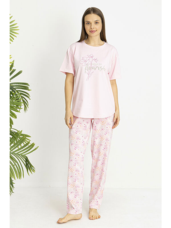 Remsa Kadın Süprem Kumaş Kısa Kol Pijama Takımı 26190 Pembe