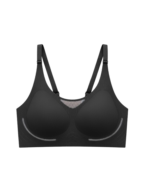 Cottonhill Seamless Bra - Avena | Siyah Lazer Kesim Balensiz Çizgi Dokulu Tül Detaylı Kadın Sütyen