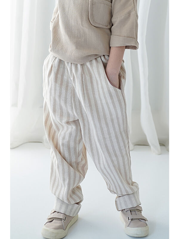 Catz Kids Carrot Pantolon Vizon Çizgili Keten