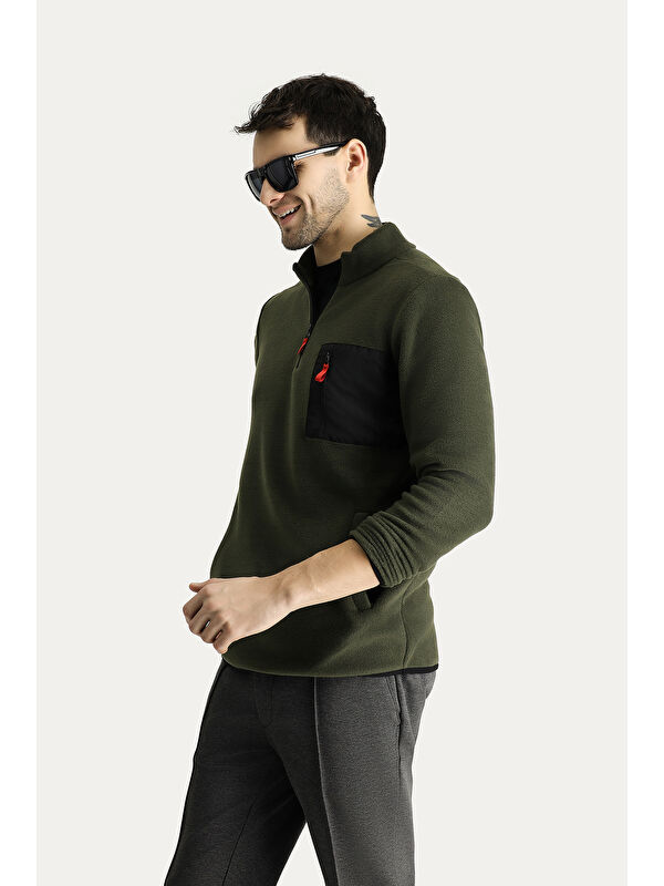 Kiğılı Yarım Fermuarlı Polar Büyük Beden Sweatshirt