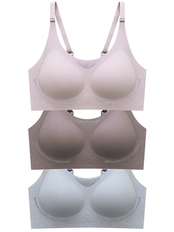 Cottonhill Seamless Bra - Avena | Lazer Kesim Balensiz Çizgi Dokulu Tül Detaylı Kadın Sütyen 3'Lü Paket