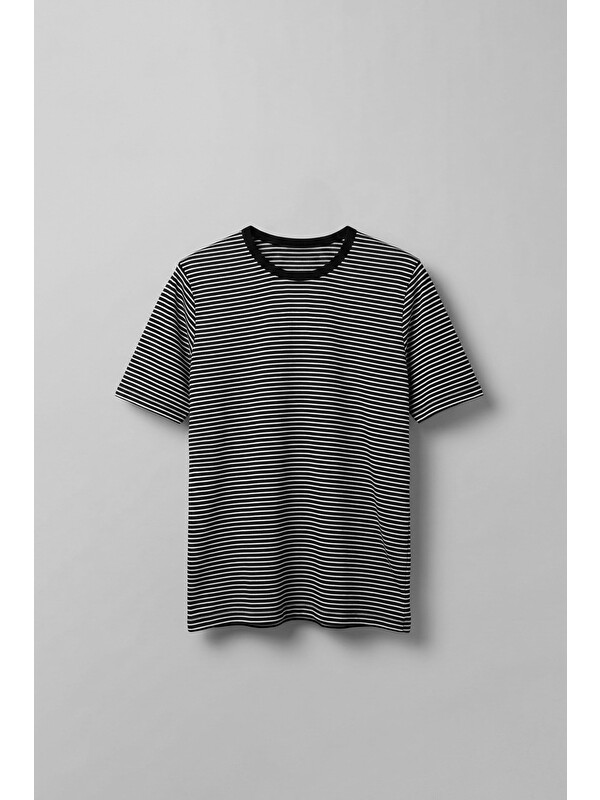 Abluka Online Erkek Regular Fit Çizgili Basic Tişört Siyah